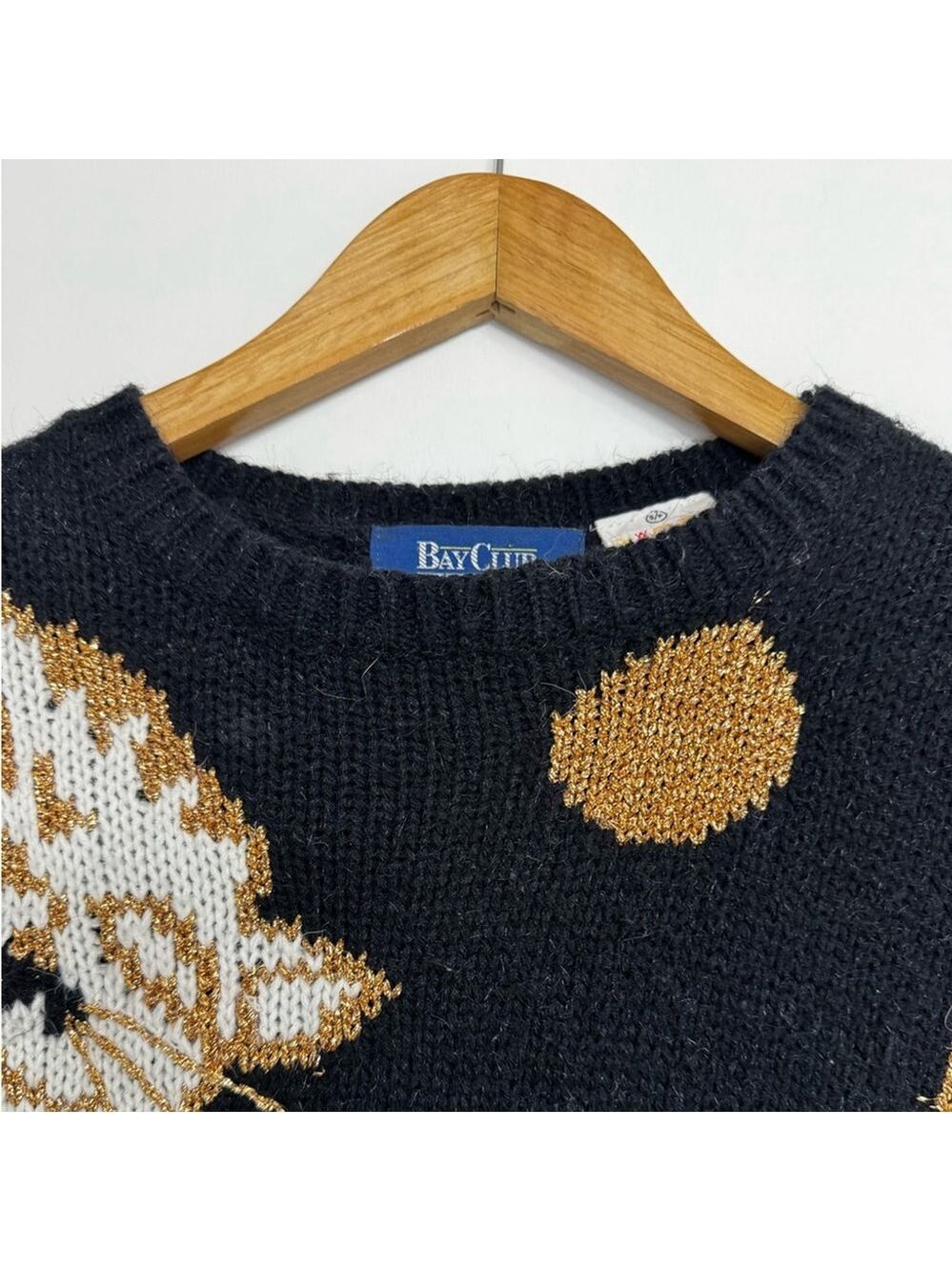Vintage Bay Club Metallic Cat Sweater Black Gold Knit Novelty Pullover Small - Picture 5 of 9